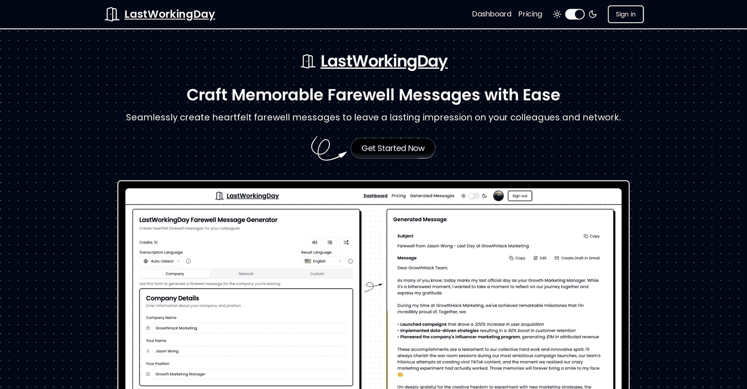 LastWorkingDay Review – Crafting Farewell Messages Made Easy