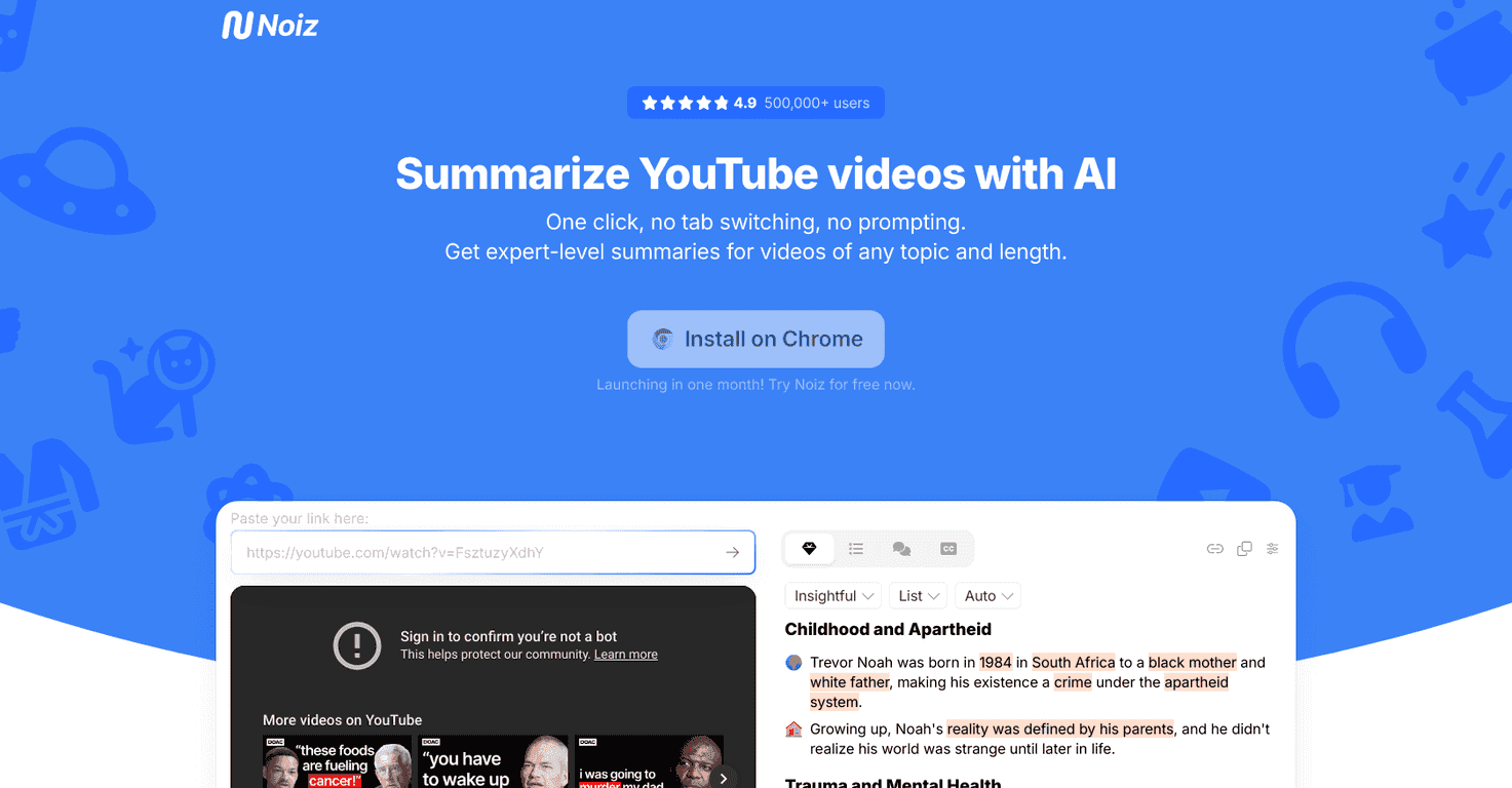 Noiz Review – Effortlessly Summarize YouTube Videos