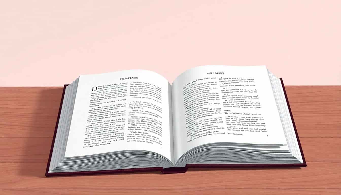 An open book with elegantly arranged pages on a wooden table, featuring a clean layout, aesthetically pleasing fonts, and simple illustrations, set against a soft, minimal background.