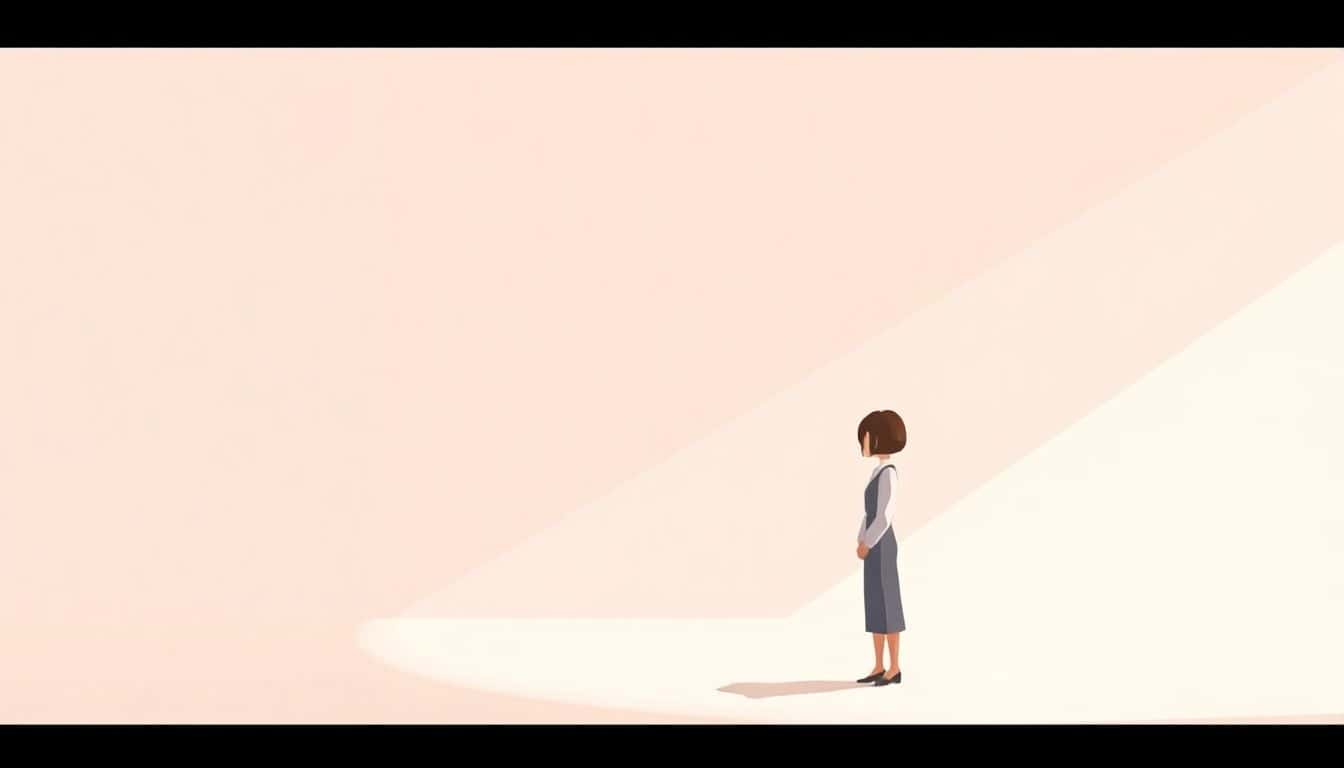 Minimalist illustration of a confident character in a simple, elegant setting, highlighting personality through subtle details, with a clean style and limited color palette against a soft abstract background.