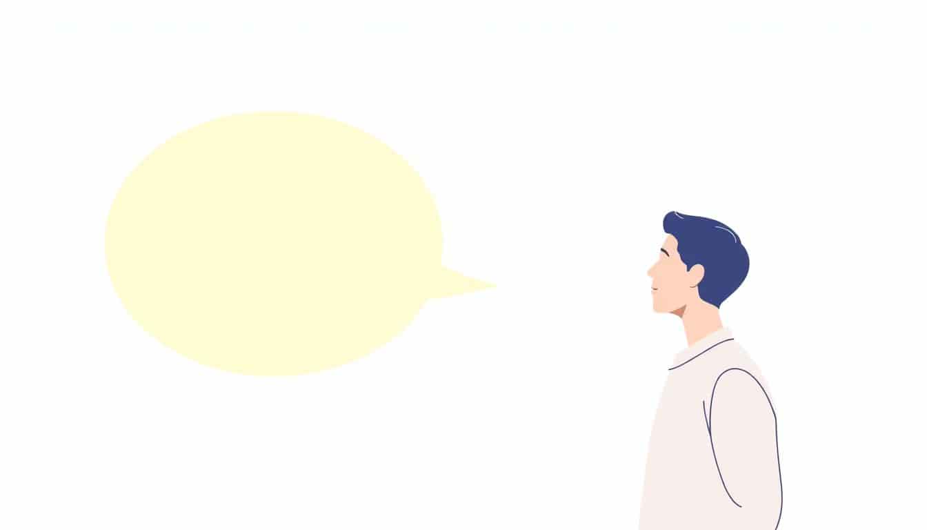 A minimalist illustration of a person confidently sharing content through a bright speech bubble against a simple, clean background with soft colors.