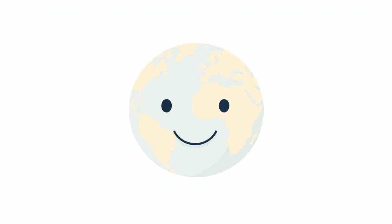 Minimalist illustration of a friendly globe surrounded by interconnected speech bubbles, representing global communication, in soft colors and clean lines.