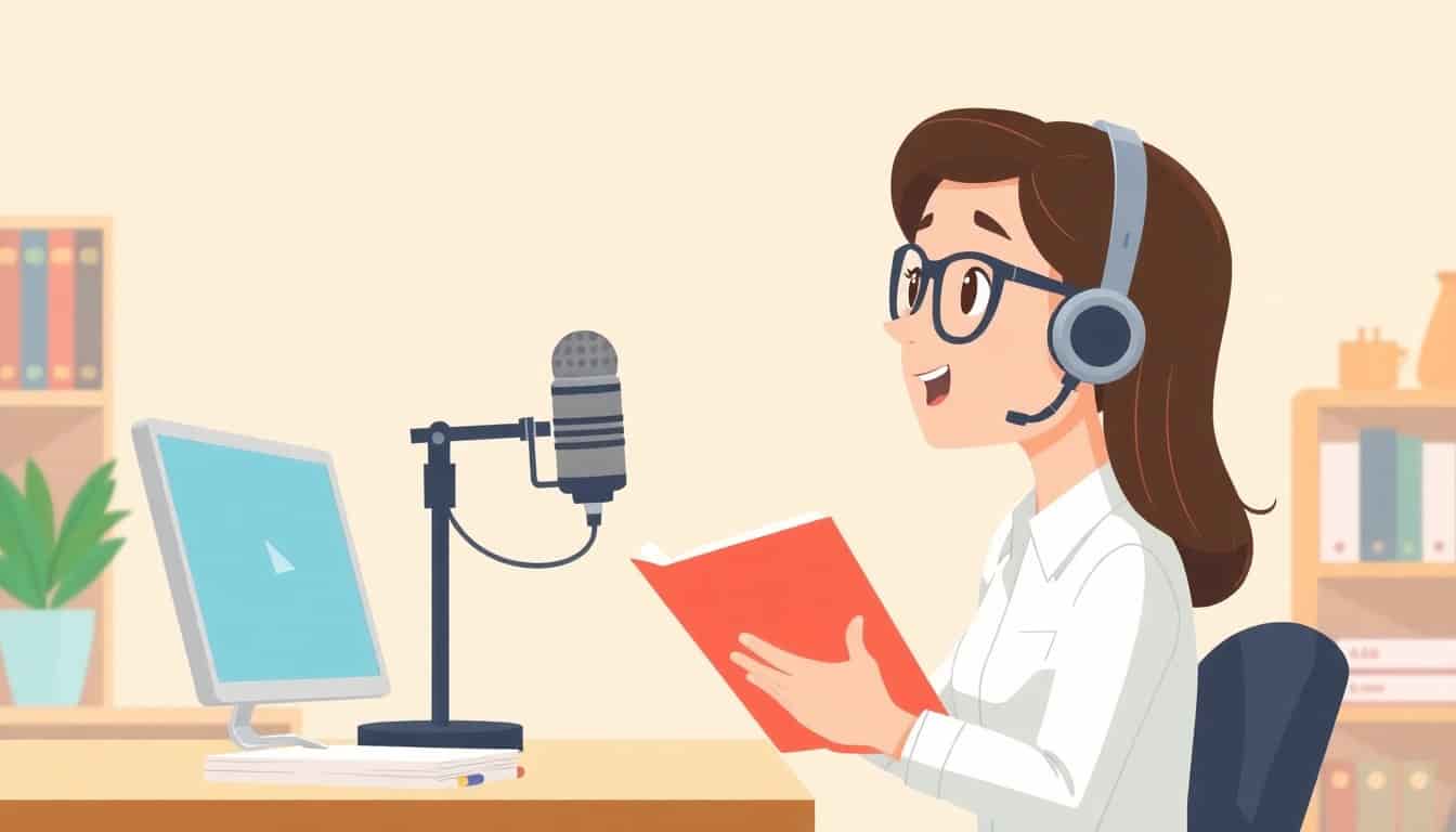 Profesional usando la función de IA Voz a Libro para crear un ebook hablando en micrófono