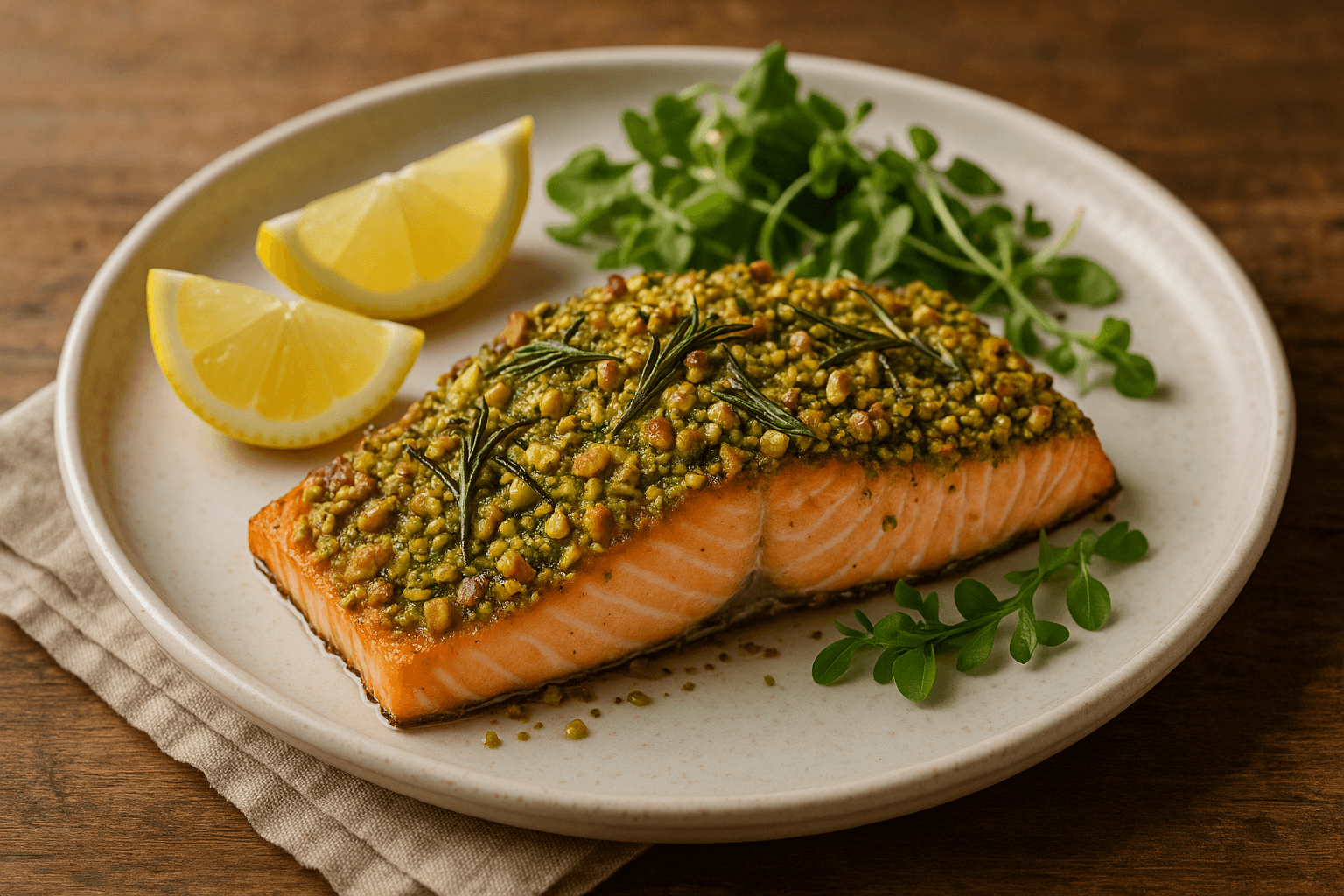 AI-Generated Food Photo - Pistachio & Rosemary Crusted Salmon