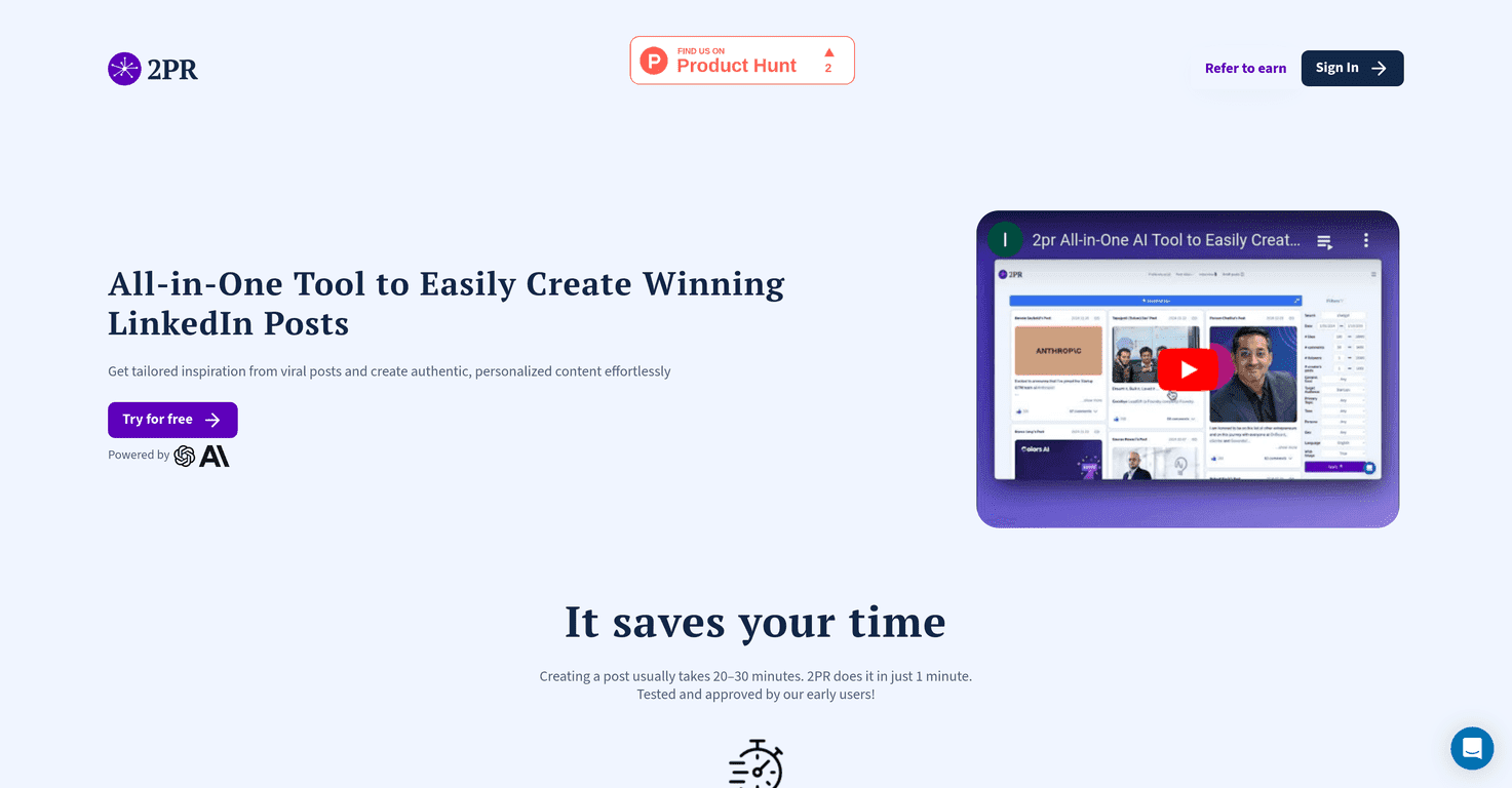 2PR Review – Effortless LinkedIn Content Creation