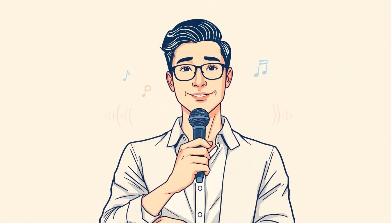 Audiobook narrator holding a microphone for a production cost estimate