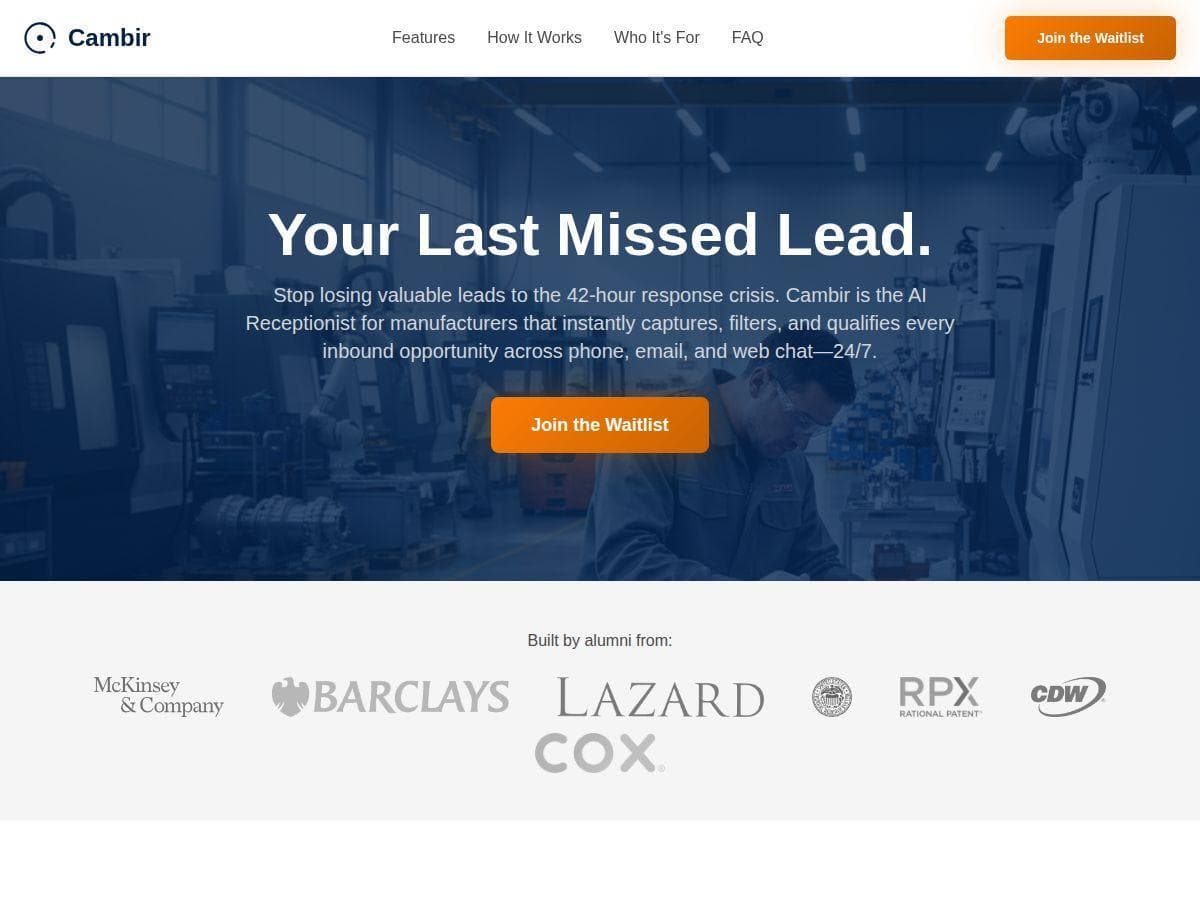Cambir Review – Your 24/7 AI Receptionist Solution