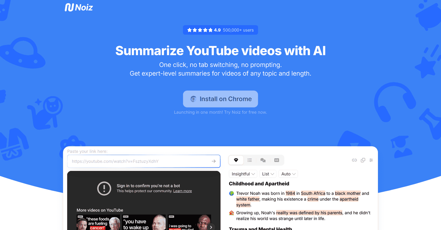 Noiz Review – Effortlessly Summarize YouTube Videos