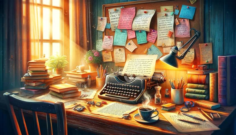 image showing a typing machine and perfecting the manuscript