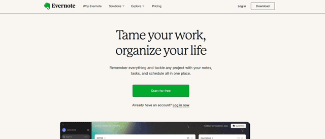 the screenshot of dashboard of evernote