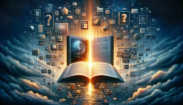 DALL·E 2024 04 03 20.55.54 A Thought Provoking And Visually Engaging Image That Encapsulates The Theme Of Limitations And Considerations In The EBook World. This Artwork Combi