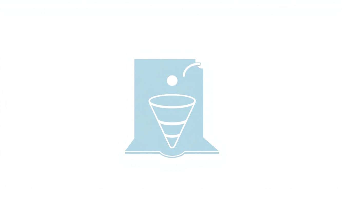 Minimalistic illustration of a sleek book icon with a simple sales funnel flowing into it, featuring clean lines and soft colors to represent ebook marketing and digital connection.