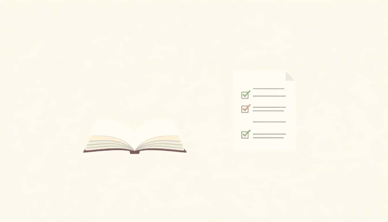 Illustration contrasting marketing fiction and nonfiction, featuring a whimsical open book for fiction and a clean document for nonfiction, set against a calm color palette with ample negative space.