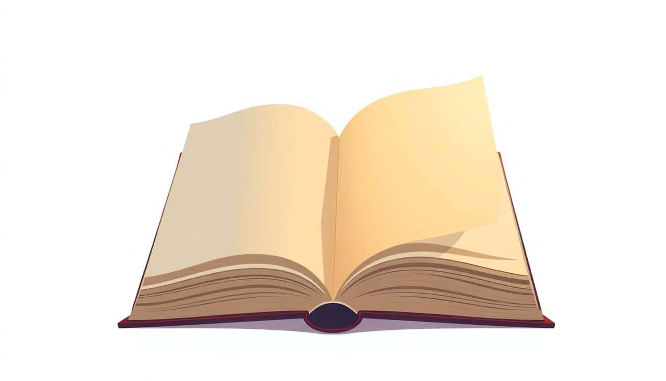 A minimalistic illustration of a cozy open book with a softly glowing closed page, set against a simple background in warm tones.