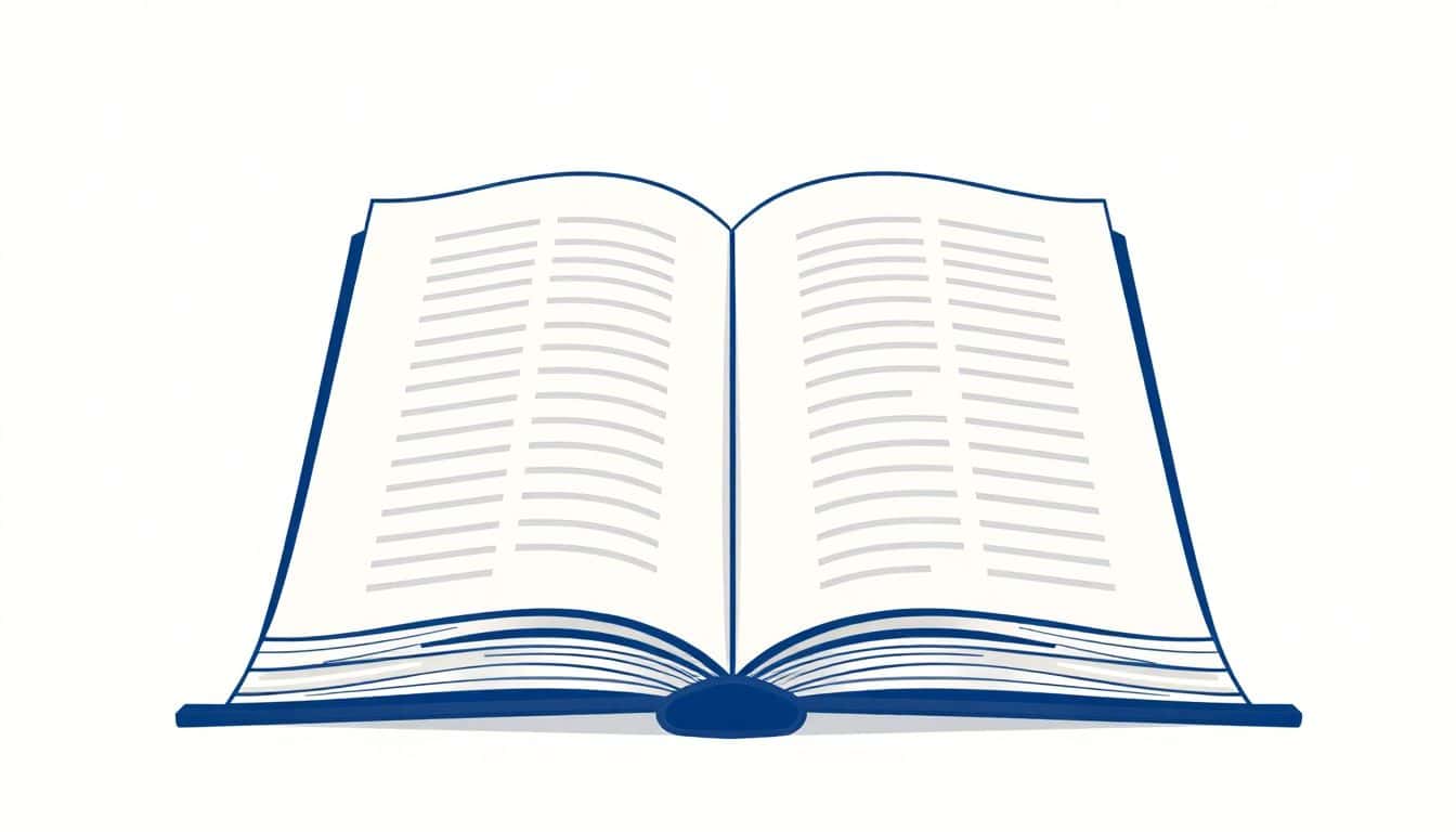 Minimalistic illustration of an open eBook featuring a play button and quiz icon, set against a soft, lightly textured background.