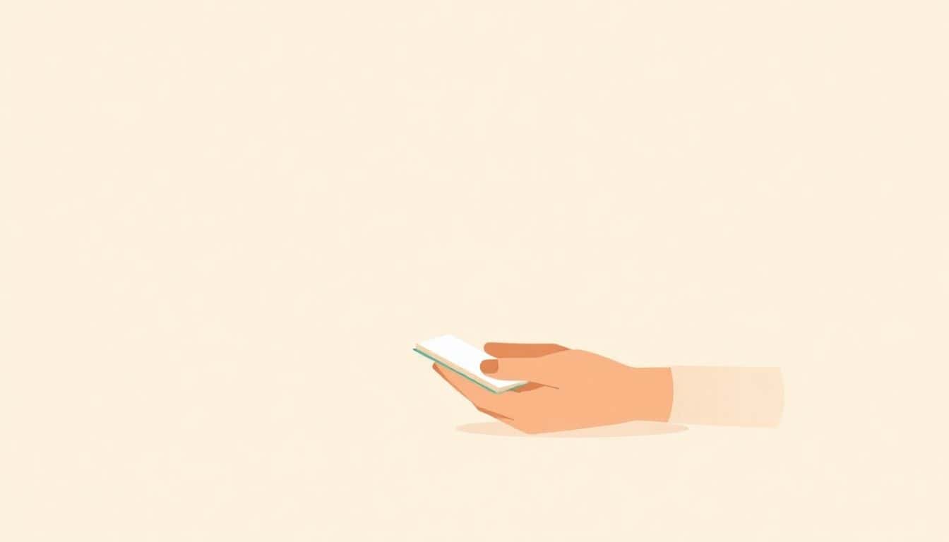 A warm-colored minimalist illustration of a gentle hand holding an open book, symbolizing support and respectful communication in mental health.