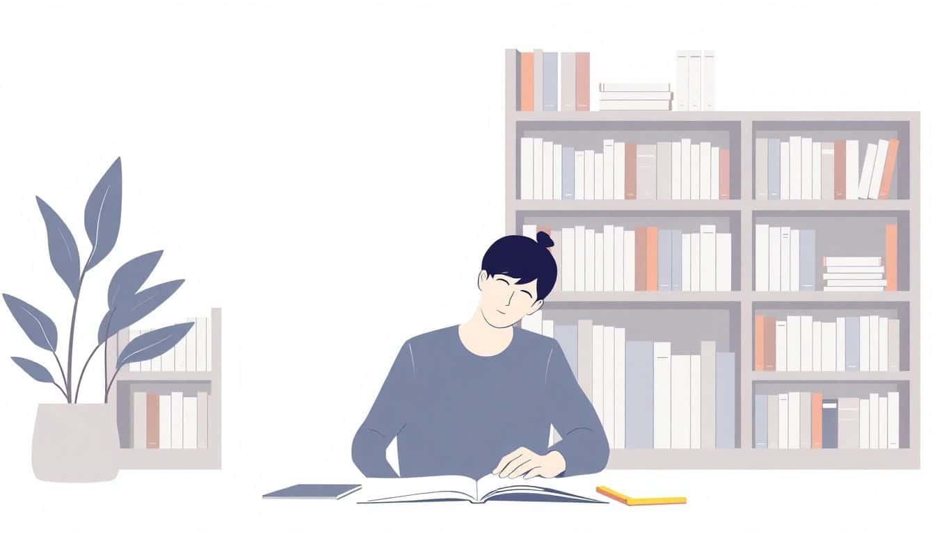 A writer selecting resources from a clean, modern digital directory, surrounded by a calm, inspiring atmosphere with soft colors and minimalistic design.