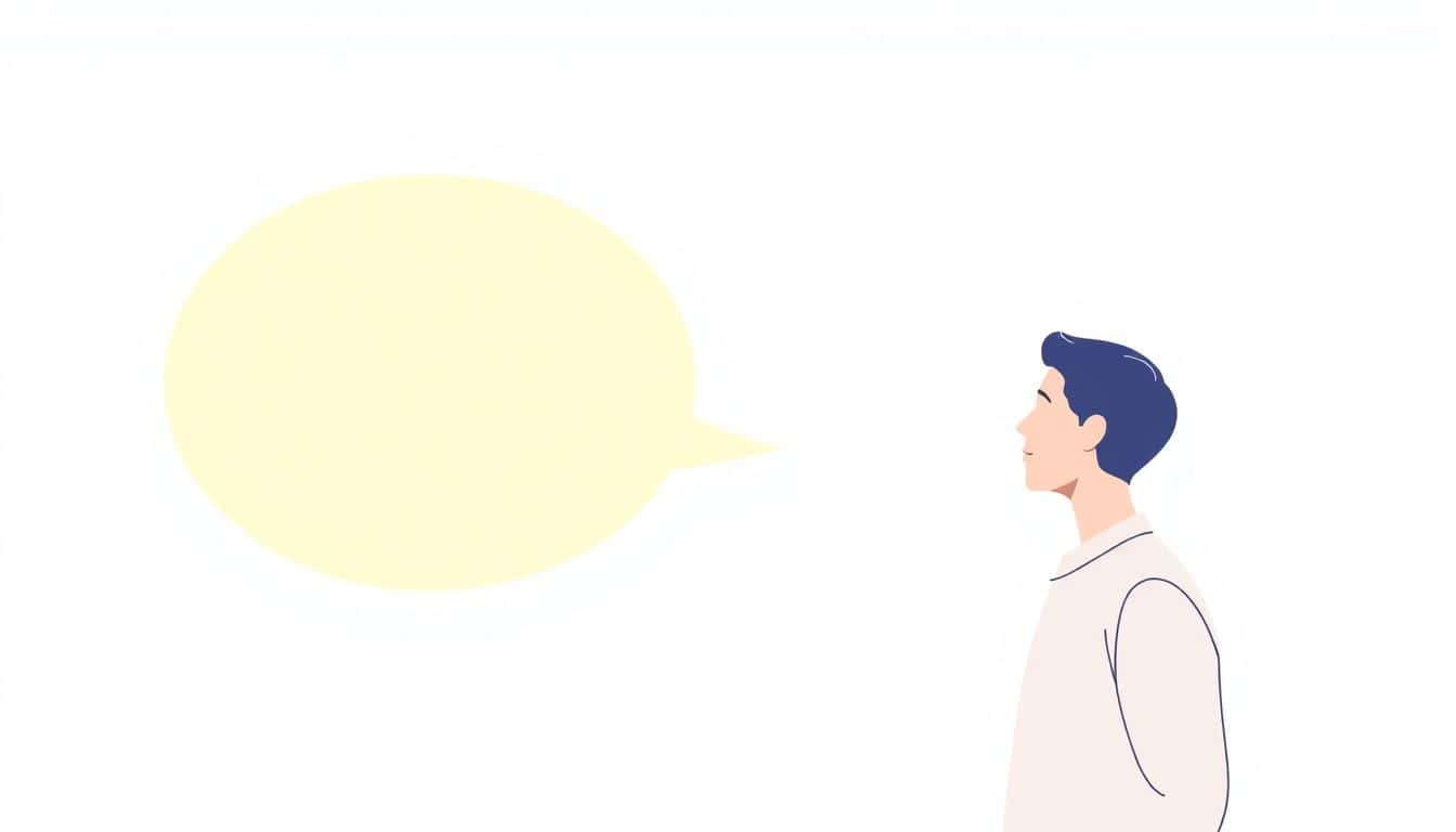 A minimalist illustration of a person confidently sharing content through a bright speech bubble against a simple, clean background with soft colors.