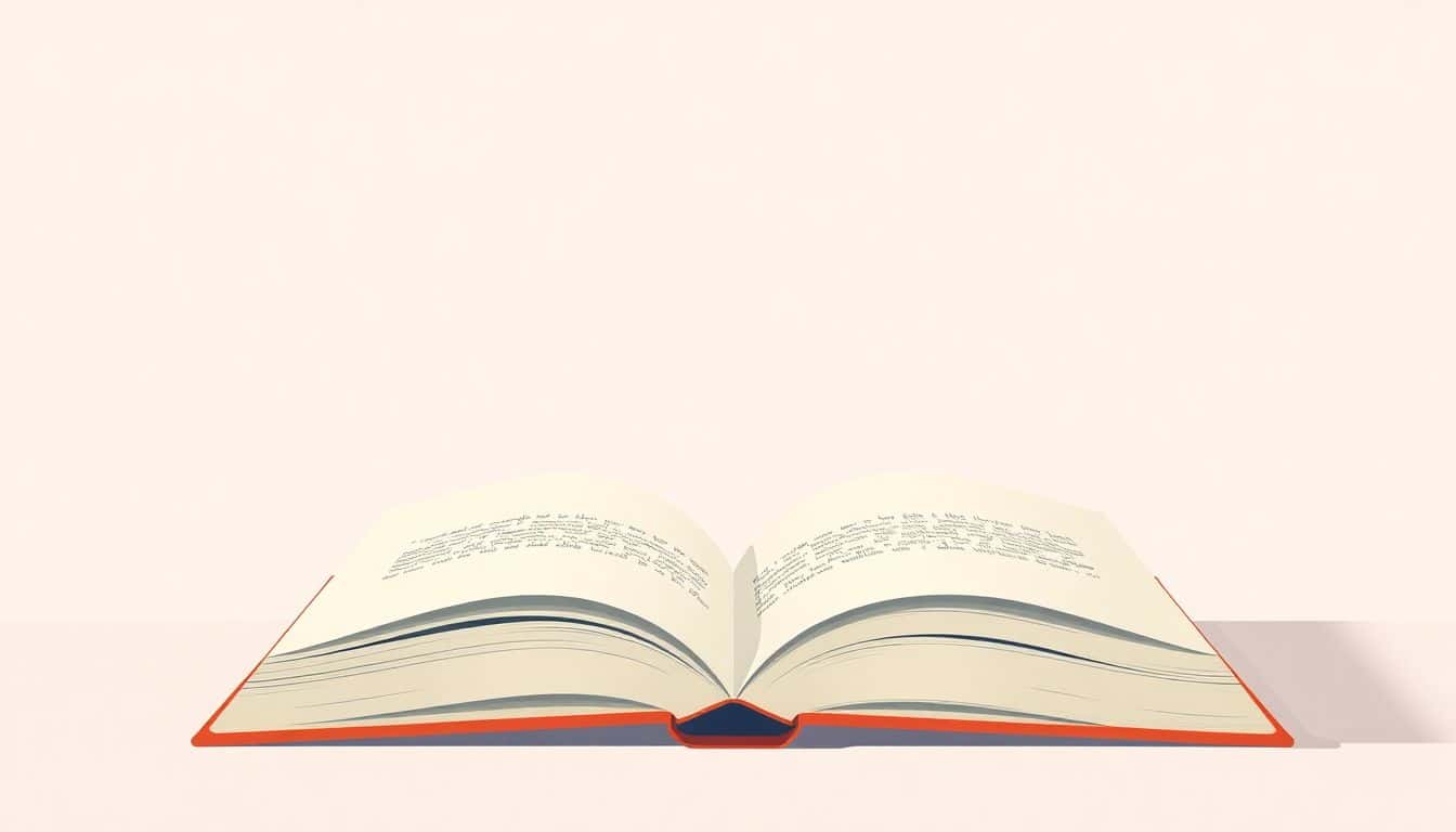 Minimalist illustration of an open book against a soft, inspiring background, featuring inviting colors and a calm atmosphere.