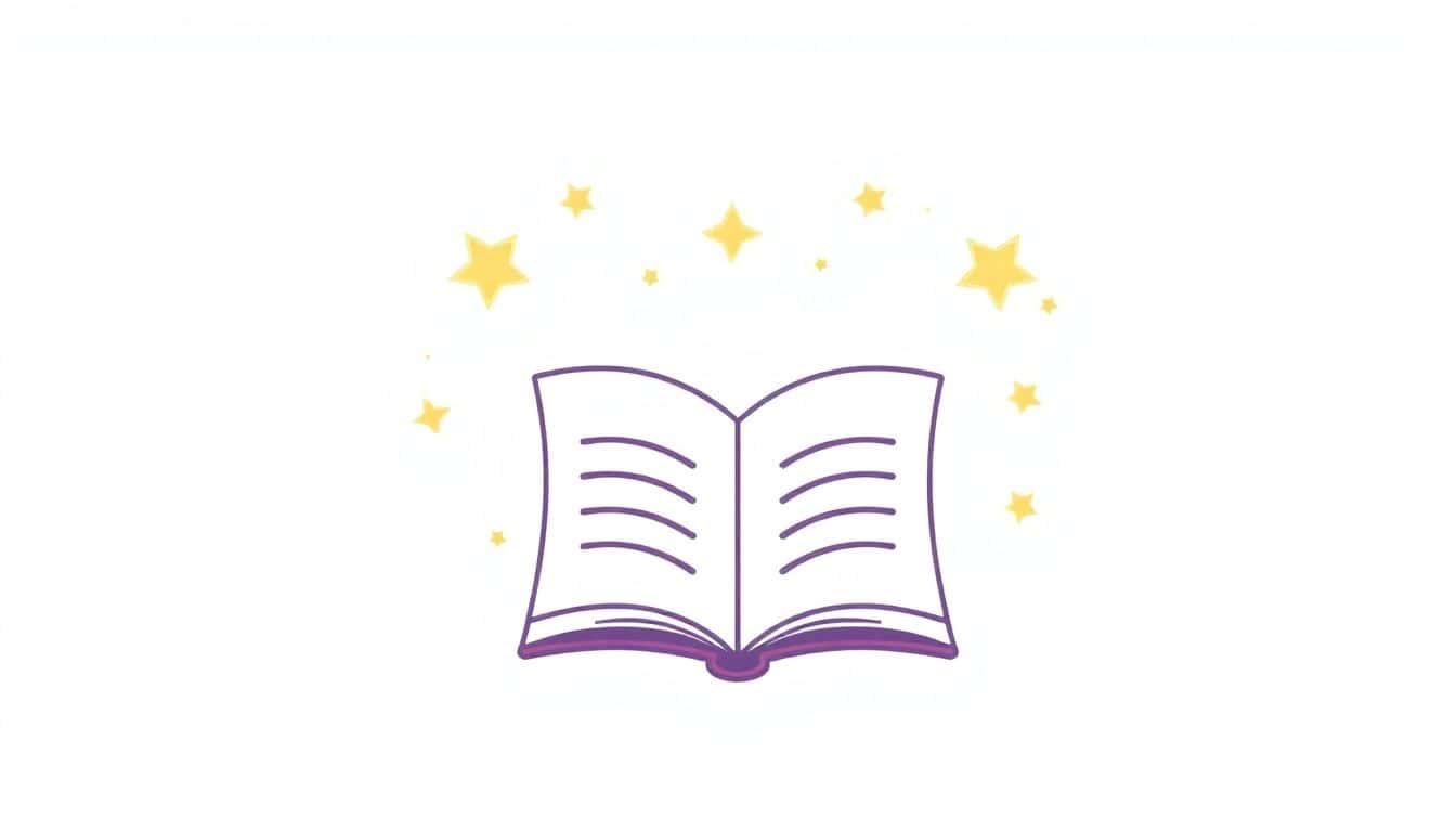 Minimalist illustration of an open book or newsletter icon surrounded by glowing reward symbols like stars and badges, set against a soft, calming background.