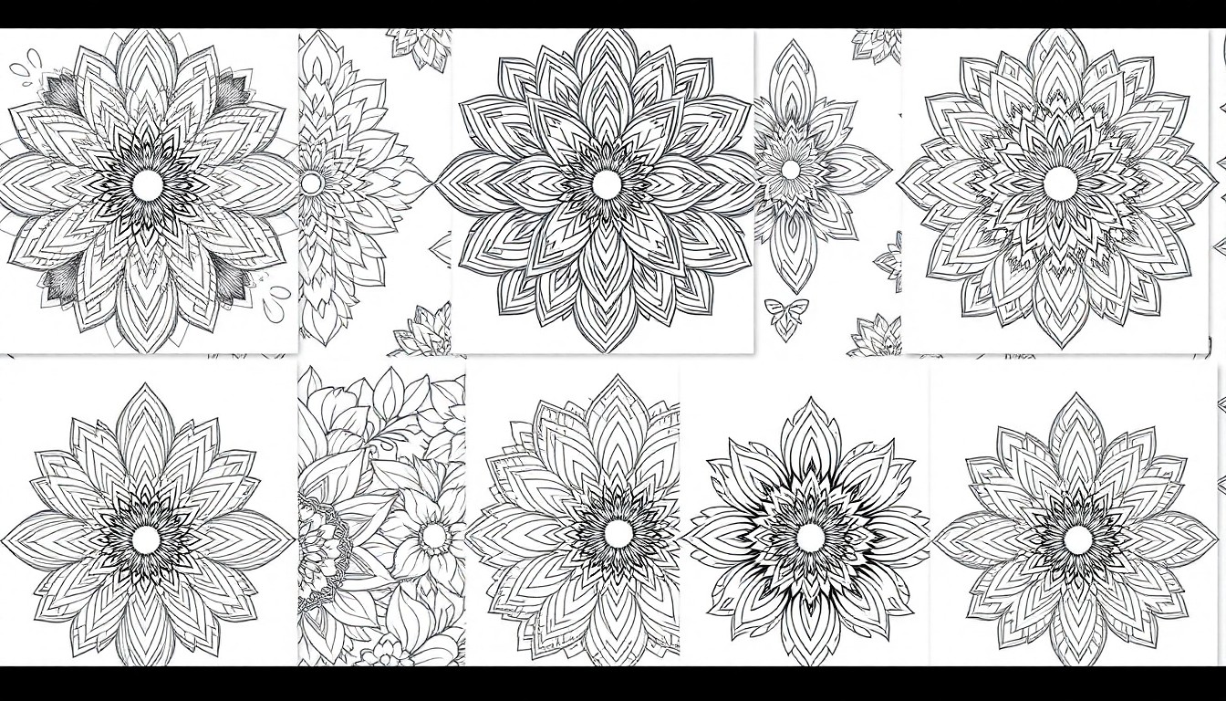 Sample coloring book pages with various themes