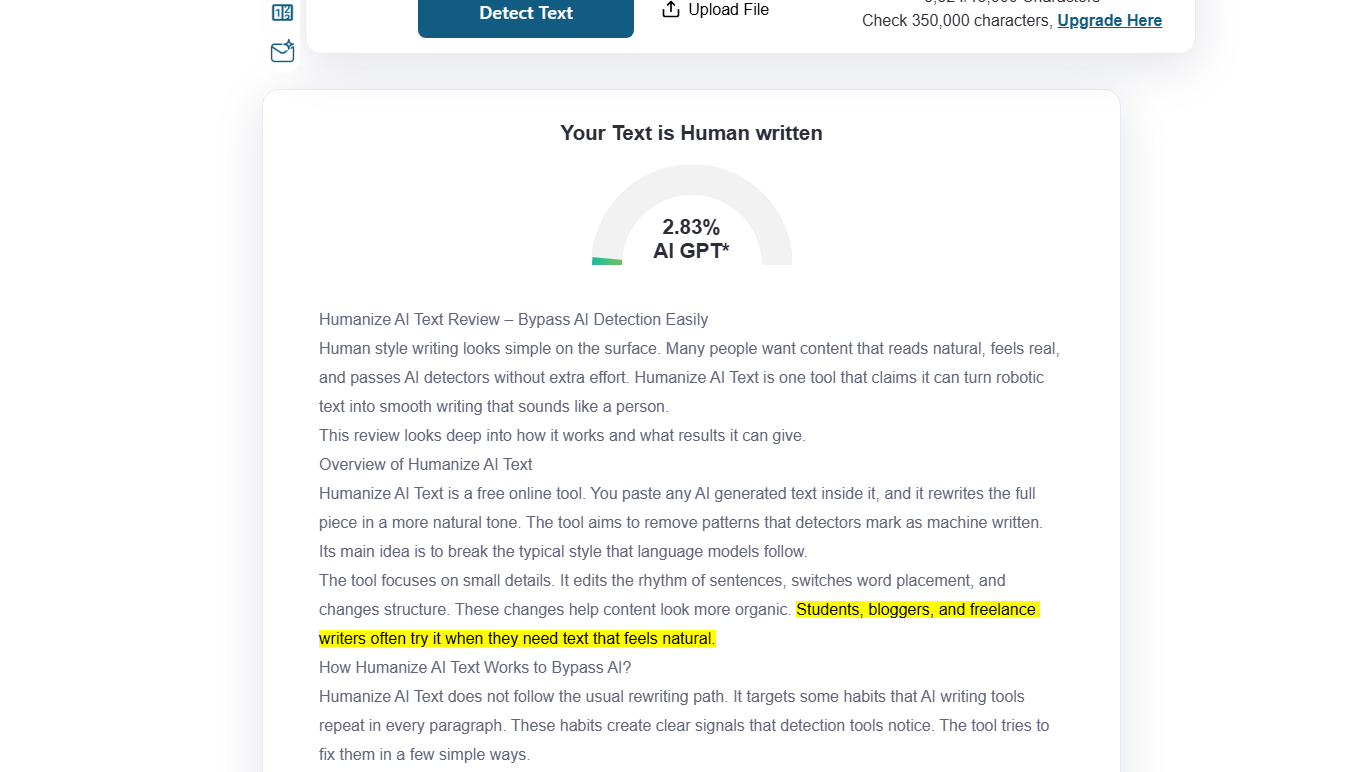 ZeroGPT verification showing human-written blog content