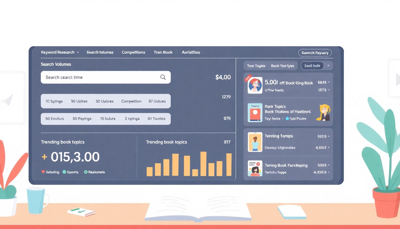 Keyword research interface showing search volumes and trends