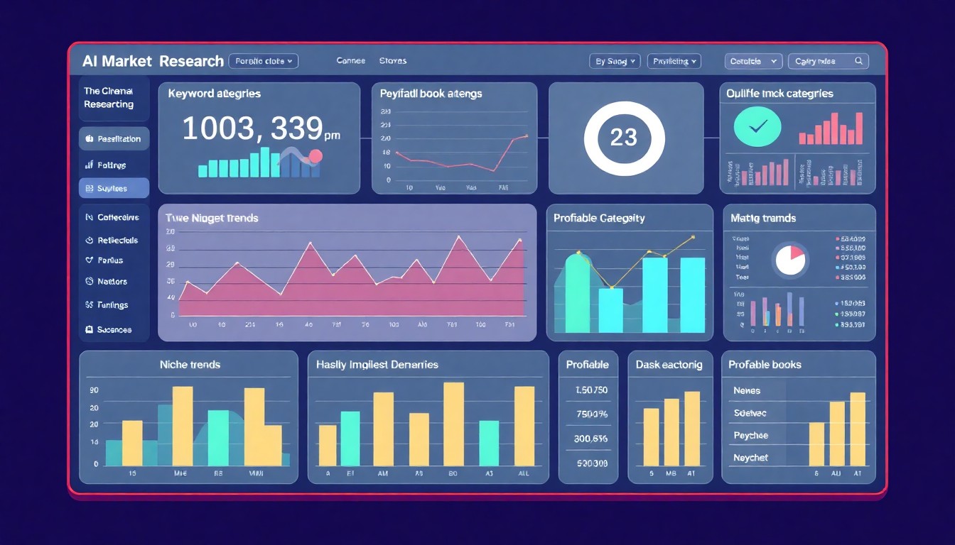 AI Market Research Tool dashboard with keyword analytics and niche insights