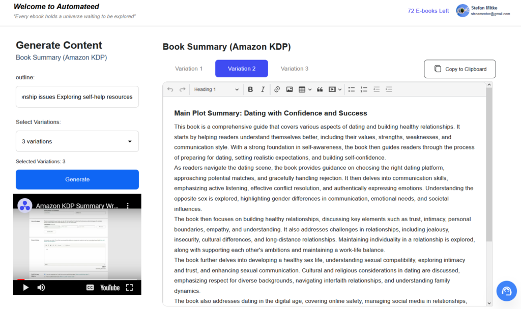 An image of automateed's tool - ebook summary creator