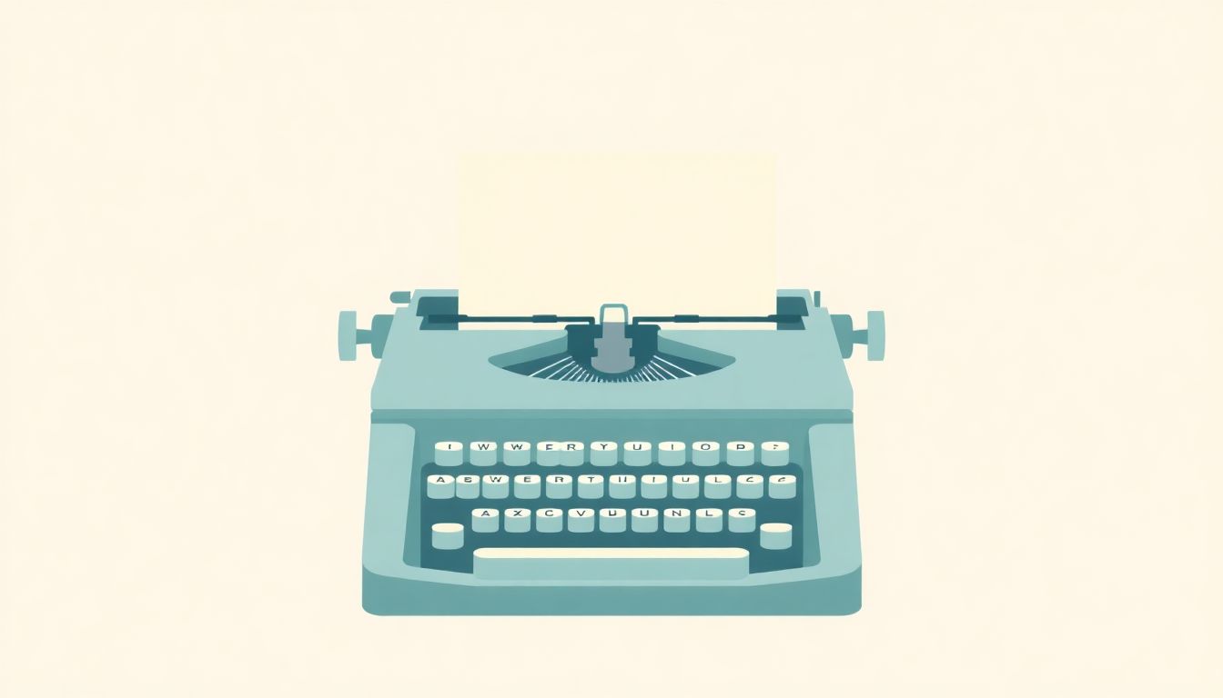 Welcome to our Blog Open vintage typewriter with a softly glowing sheet of paper emerging, set in a minimalist style with pastel tones.