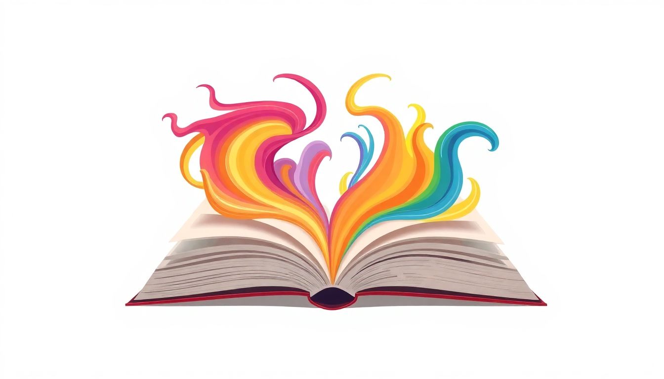 Welcome to our Blog Open book with vibrant, swirling colors emerging from its pages against a clean, minimalist background, symbolizing the blending of literary genres.
