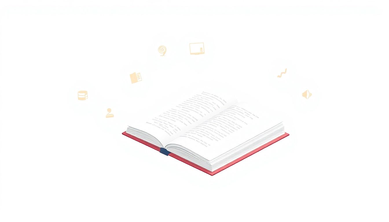 Welcome to our Blog Minimalist illustration of a modern digital book surrounded by glowing icons of various publishing tools and formats on a neutral background.