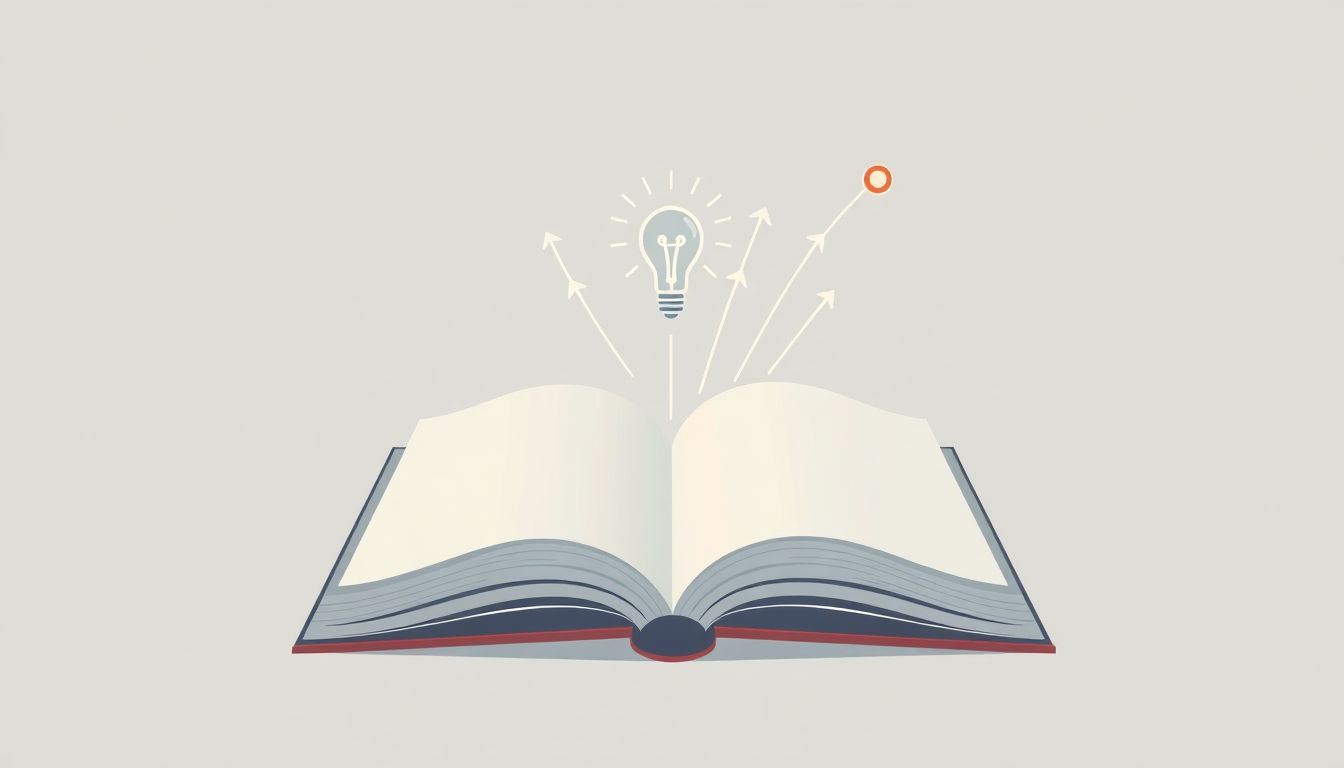 Welcome to our Blog Minimalist illustration of an open book with a light bulb and upward arrows emerging from it, symbolizing ideas and growth in marketing and personal branding.