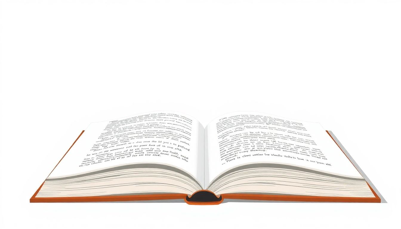 Automateed Newsletter Minimalist illustration of an open book with clear, readable text on its pages, set against a simple, subtle background in soft, neutral colors.