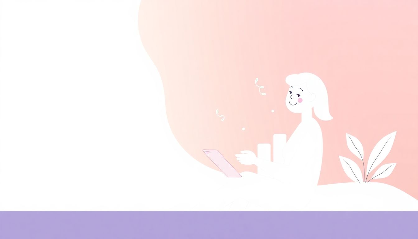 Welcome to our Blog Minimalist illustration of a stylized person happily reading a book, accompanied by a subtle growing bar graph and wispy lines symbolizing data flow, in calming tones.