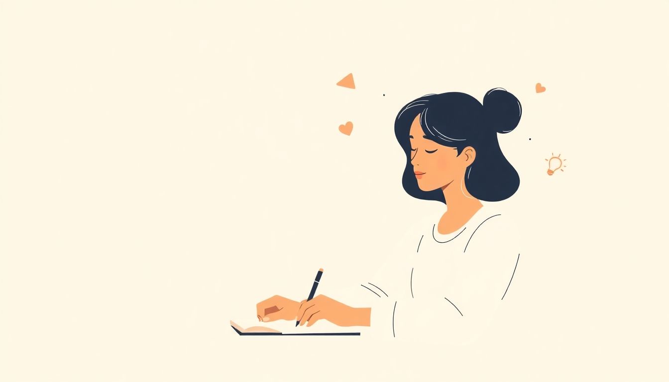 Welcome to our Blog A person writing with subtle symbols of engagement like a speech bubble, heart, and lightbulb, set against a clean background in soft colors.